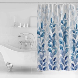 Blue Leaves Shower Curtain Set with Hook 36" x 78",Washable Cloth Polyester Fabric Shower+Curtain,Waterproof Bath Curtains for Bathroom,Showers,Bathtubs Decor Modern White Watercolor Botanical Plant