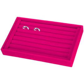 sourcing map Velvet 7 Slots Ring Organizer Jewelry Display Tray Showcase Ring Holder Velvet Jewelry Organizer Stand for Rings Earrings Rose Red