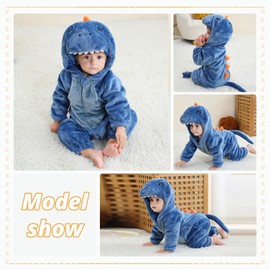 MICHLEY Unisex Baby Boy Girl Hooded Romper Winter Animal Cosplay Jumpsuit Outfits, Blue Dinosaur, 19-24months, Size 100