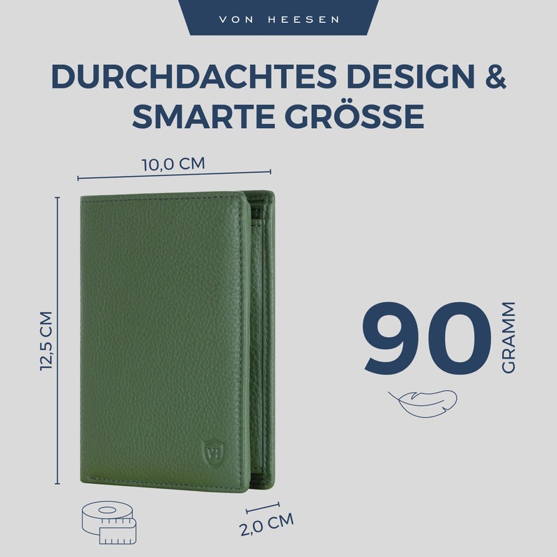 VON HEESEN Men's Leather Wallet with RFID Protection - Genuine