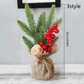 Mini Christmas Tree,3 PCS Christmas Tabletop Tree Artificial Christmas Tree with Ornaments Pine Cone,Bowknot and Red Berries Christmas Decoration for Christmas Table and Desk Tops Decorations