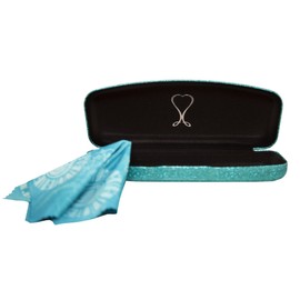 SPUNKYsoul Mermaid Blue Medium Premium Fashion Women's Hard Eyeglasses Case By Spunky Soul | Glitter Blue | Bonus Cleaning Cloth (MEDIUM MERMAIDE BLUE)