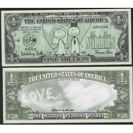 Novelty Notes Wedding Note Million Dollar Bill -Lot of 2 Bills