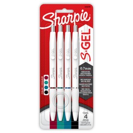 Sharpie S-Gel Pens, Fashion Barrel Gel Pens, Pearl White Body, Medium (0.7mm) Point, Updated Classic Colour Assortment, 4 Count