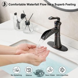 HEYMYTAP 4 Inch Oil Rubbed Bronze Bathroom Faucet 1 Hole, Antique Brass Waterfall Faucet for Bathroom Sink, Single Handle Farmhouse Bathroom Faucets 3 Hole with Deck Plate, Supply Hoses & Pop-up Drain