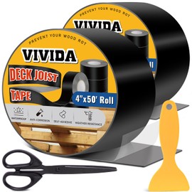 VIVIDA Butyl Joist Tape for Decking 4" × 50' (2 Roll), Waterproof Deck Joist Butyl Sealant Tape for Wood Beams, Roof