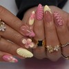 BABALAL Press on Nails Medium Almond Fake Nails Pink Yellow