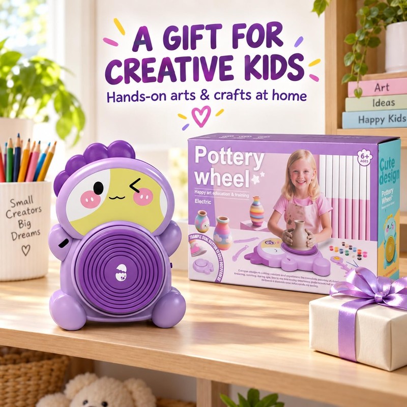 Kids Pottery Wheel with Clay, Arts and Crafts Kit for