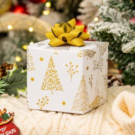 Homeral Christmas Wrapping Paper Roll - 46.8 sq.ft. 3D Embossed Gold Foil Christmas Tree, Star on White for Christmas, New Year Celebration, Holiday - 17in x 33ft