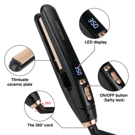 PRITECH Mini Flat Iron Portable Hair Straightener, Straightener with 13 Adjustable Temp(210°F-450°F), 1'' Plate for All Hairstyles Hair Straightening Irons Black (Black)