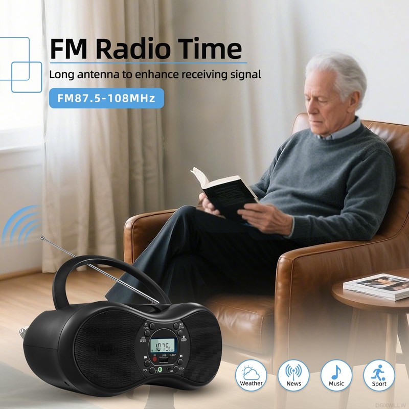 DGXWLLW Portable CD Player Boombox for Home with FM Radio,