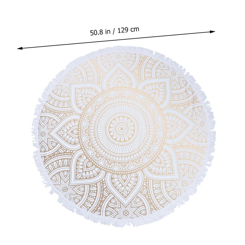 Alipis Beautiful Round Mandala Beach Towel White Microfiber Multi-Purpose for