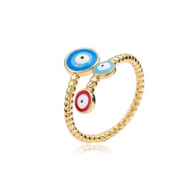 Evil Eye Wrap Open Rings for Women Girls 18K Gold Plated Red Blue Twist Statement Fashion Stackable Adjustable Finger Bands Turkish Faith Protection Good Lucky Eternity Jewelry Gifts Birthday Xmas