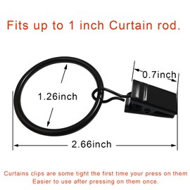 LLPJS Paquete de 100 anillos de cortina con clips, ganchos de anillo de clip de cortina, clips de gancho de lazo para colgar cortinas, lazos de cortina de 1.25 pulgadas de diámetro interior, se adapta a barras de hasta 1 pulgada, color negro