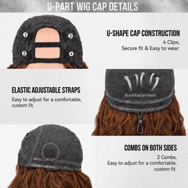 24 Inch U Part Ombre Brown Loose Water Wave Wig, Yaki Curly Wigs, Middle Part Synthetic Glueless Wavy Half Wig for Black Women Heat Resistant Hair