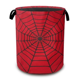 Spider Web Red Laundry Hamper,Collapsible Laundry Baskets,Dirty Clothes Baskets with Handles,Oxford Cloth Hamper for Bedroom,Bathroom,College Dorms, 16"x20"