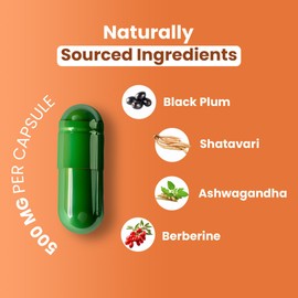 ZEROHARM Glucose Support – Herbal Supplement with Balck Plum, Shatavari, Ashwagandha, Berberine – Liposomal Absorption – Food Sourced Ingredients for Men & Women – 60 Vegan Capsules