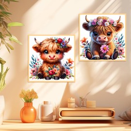 Mowana Cow Diamond Art Kits for Adults, 5D DIY Full Drill Round Diamond Panting Kits for Adults for Home Wall Decor and Gift 2 pack 12"x16"