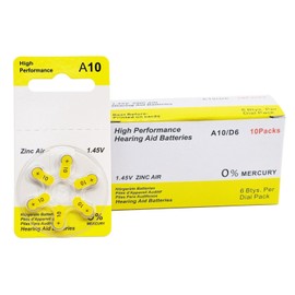 Custom Hearing Aid Batteries Premium Size 10 Zinc Air Mercury-Free 1.45V (600 Batteries)