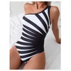 WDIRARA Women's Striped One Piece Swimsuit Asymmetrical Swimwear Monokini Black