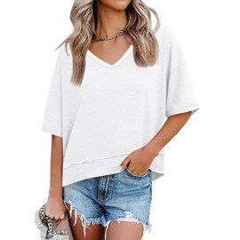 Cicy Bell Womens Summer V Neck T Shirts Casual Short Sleeve Flowy Tops Cute Loose Fit Basic Tees White