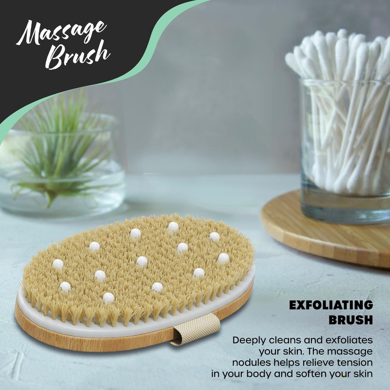 Nevlers Natural Boar Bristle Dry Brushing Body Brush 4-Piece Massage