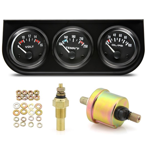 ARTILAURA 52mm 3 in1 Car Auto Gauge Kit (Volt Meter+Water
