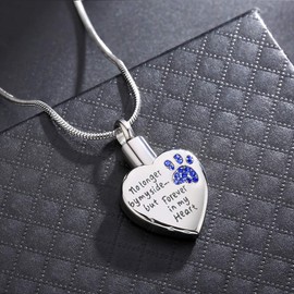 Pet Cremation Jewelry for Ashes for Dog Cat Waterproof Dog Paws Ash Necklace Urns Cat Memorial Gift Men Women (Silver-Blue)