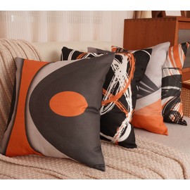EZVING Set of 4 Throw Pillow Covers Modern Abstract Orange Stripes Gray Black White Acrylic Bold Grey Decorative Pillow Cases Home Decor Square 18x18 Inches Pillowcases