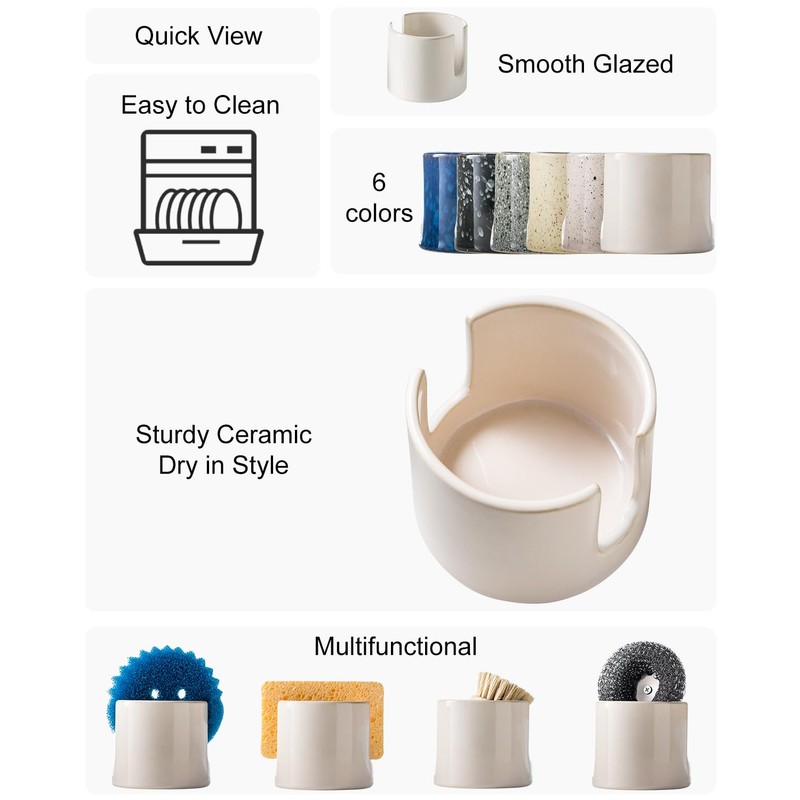 Zoeeker Sponge Holder for Kitchen Sink, Ceramic Dish Sponge Drying