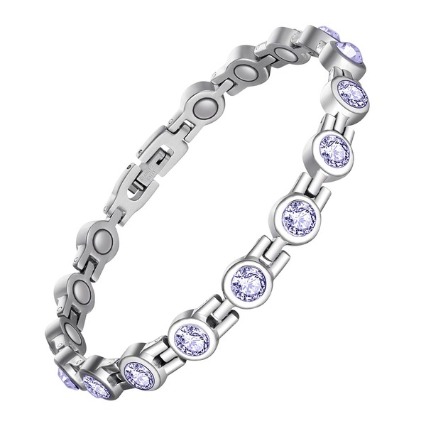 Feraco Magnetic Bracelet for Women Titanium Steel Magnetic Bracelets with Gorgeous Sparkling Cubic Zirconia Costume Jewelry Christmas Gifts (Purple)