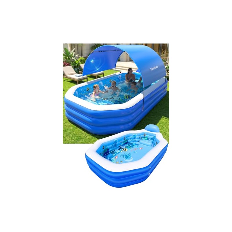 2026 Inflatable Pool with Canopy, Large Inflatable Pool for Kids,Adults,