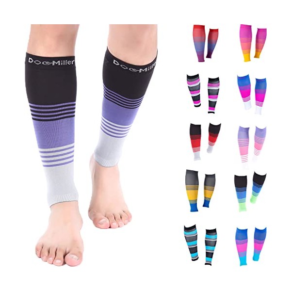 Doc Miller Calf Compression Sleeve Men and Women 20-30 mmHg, Shin Splint Compression Sleeve, Medical Grade Socks for Varicose Veins and Maternity 1 Pair XX-Large Black Purple Grey Calf Sleeve