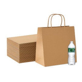 Pokanic Brown Kraft Paper Lunch Bags with Handles – [25 Bags] x [12 x 10 x 7 Inch] Reusable & Recyclable, Strong for Meal Prep, To-Go, Takeout, Parties & Small Business Use (25, Wide Small)