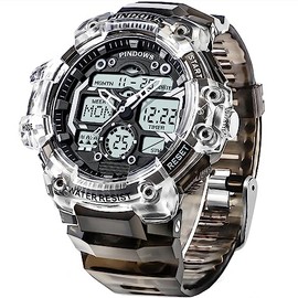 PINIDOUS Mens Watch for Men Digital Sports Watch,7 Color LED Light Large Analog Digital Display Waterproof Watch with 3 Alarms/Countdown/Stopwatch/Dual Time Multi-Function Military Wrist Watches
