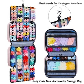 HUHYNN Hair Accessories Organizer for Girls, Hair Accessories Storage Bag, Hair Bow Storage Organaizer for Girls with Multi-Compartments, Baby Hair Accessories Organizer for Travel (Pink)