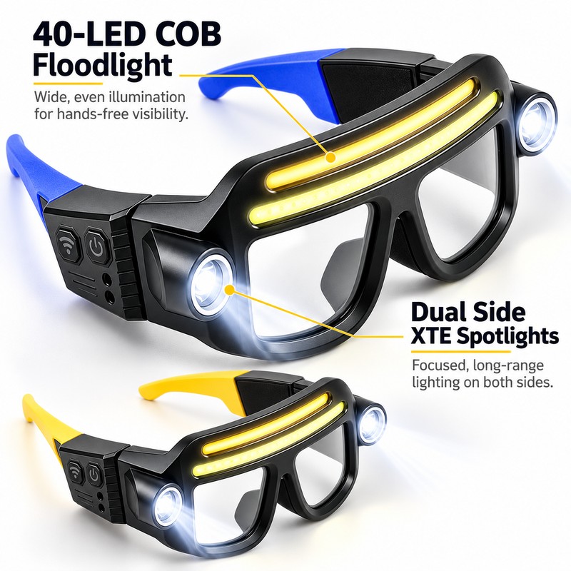 Rechargeable LED Light Glasses for Hands-Free Work – Motion Sensor,
