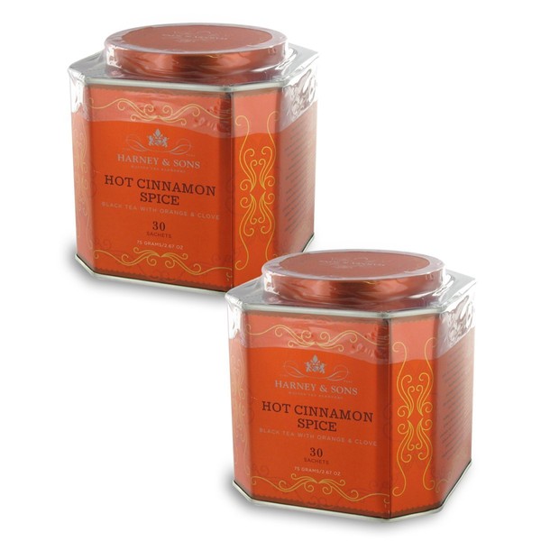 Harney & Sons Hot Cinnamon Spice Tea - 30 Tea Sachets (Pack of 2) - Black Tea with Oranges & Sweet Cloves