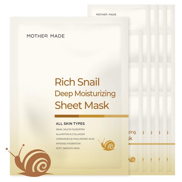 MOTHER MADE Moisturizing Korean Face Mask 20 Sheets with Snail Collagen Vitamin C& D | Hydrating Sheet Masks | Anti-aging Anti-Wrinkle Korean Skincare Facial Treatment | Snail Secretion Filtrate 10,000 ppm