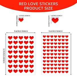 BLMHTWO 1404 Red Heart Stickers, Copperplate Paper, Reusable, Self-Adhesive, 2 Sizes for Scrapbooking, Decorating, Gift Bags, Invitations, Kids Party