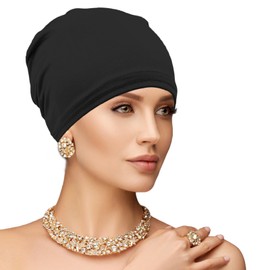 Annlpoy Cotton and Bamboo Sleep Cap, The Ideal Chemo Headpiece and Chemo Hat for Hair Loss through Chemotherapy, Breathable and Skin-friendly, Unisex, black