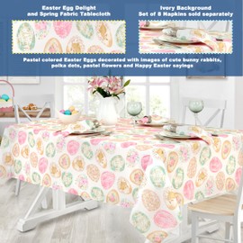Newbridge Easter Egg Delight Fabric Tablecloth, Happy Easter Bunny Rabbit, Easy Care Stain Resistant Spring Fabric Tablecloth, 70” Round