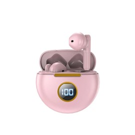 Acuvar in-Ear Wireless Bluetooth 5.1 Headphones, Earbuds IPX7 Waterproof with Microphone Rechargeable USB C Case with Round LCD Display for Smartphones Android iOS (Pink)