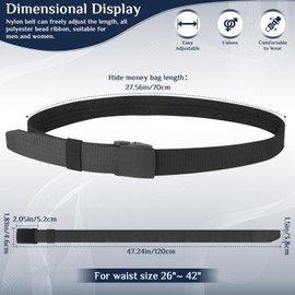 Money Belt- Travel Security Money Belt with Secret Compartment, Anti-Theft Nylon Hidden Money Pouch with Zinc Alloy Buckle for Dad Boyfriend Men, Business Travel Daily