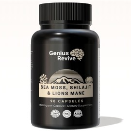 Shilajit, Sea Moss & Lions Mane 3 in 1 Capsules - 1600mg - 80% Fulvic Acid Shilajit - 90 Vegan Capsules by GeniusRevive