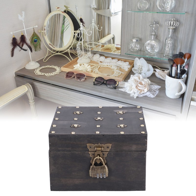 Treasure Props Storage Box with Password Lock Retro Wooden Storage
