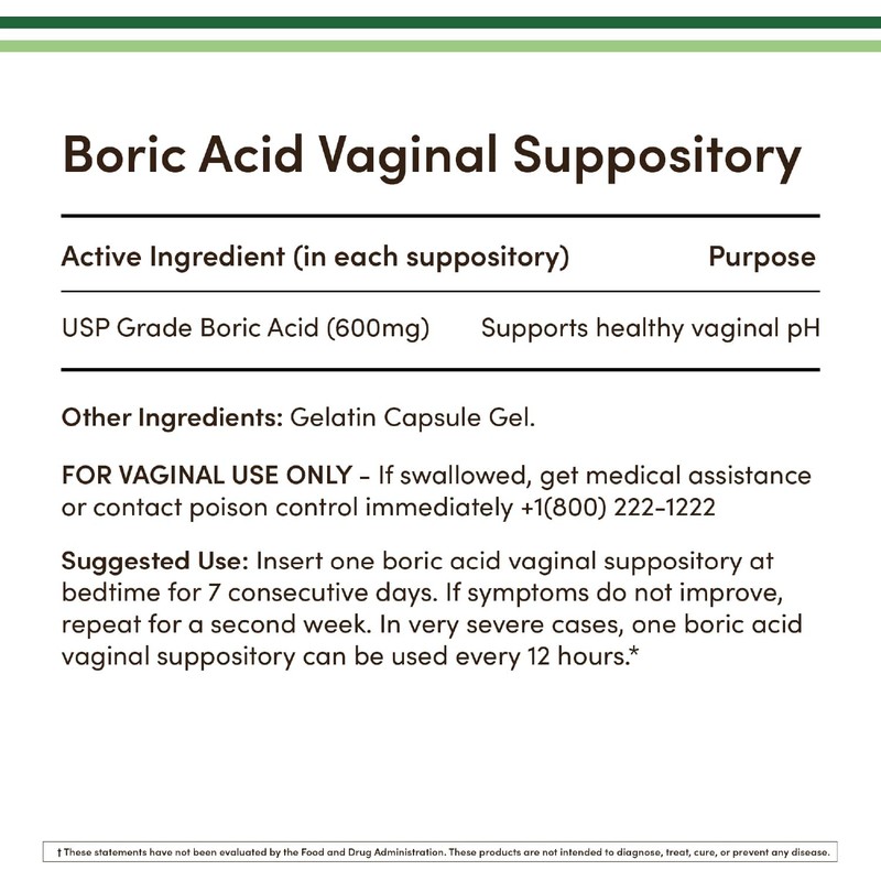 Boric Acid Suppositories (600mg Vaginal Suppository, 60 Count) Supports Vaginal