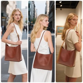 Bucket Bags for Women Medium Vegan Leather Tote with Adjustable Strap Small Pouch Designer Handbags Travel Work Purse