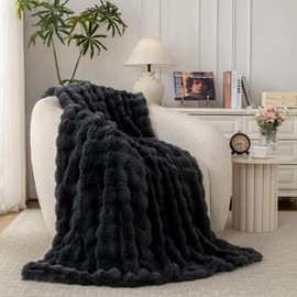 Felwamt Faux Rabbit Fur Throw Blanket – Ultra Soft, Plush Cozy Sofa Throw Blanket for Living Room, Bedroom, Bed, and Couch – Warm Decorative Couch Blanket(Dark Gray,50"x60")