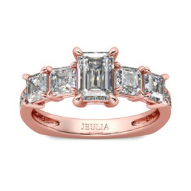 Jeulia 925 Sterling Silver Engagement Rings for Women Rose Gold Princess Cut Cubic Zirconia Wedding Promise Rings for Her Wedding Band for Women Gift for her (L-½)